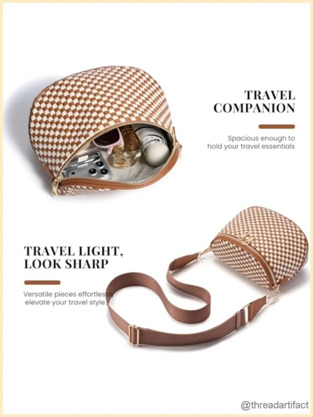Woven Vegan Leather Crossbody Bag, Checkered PU Bum Bag Waist Pack Travel Sling